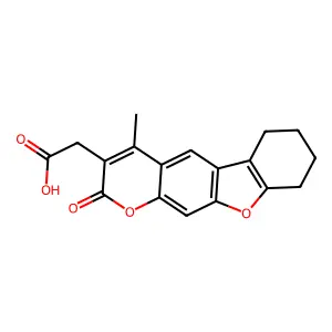 2-(4-methyl-2-oxo-6,7,8,9-tetrahydro-2H-benzofuro[3,2-g]chromen-3-yl)acetic acid structure