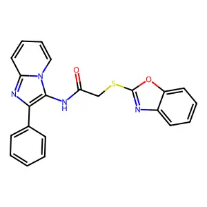 2-(1,3-benzoxazol-2-ylsulfanyl)-N-(2-phenylimidazo[1,2-a]pyridin-3-yl)acetamide structure
