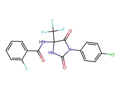 N-[1-(4-chlorophenyl)-2,5-dioxo-4-(trifluoromethyl)imidazolidin-4-yl]-2-fluorobenzamide structure