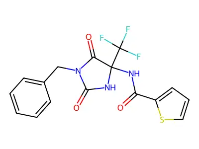 N-[1-benzyl-2,5-dioxo-4-(trifluoromethyl)imidazolidin-4-yl]thiophene-2-carboxamide structure