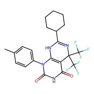 7-cyclohexyl-1-(4-methylphenyl)-5,5-bis(trifluoromethyl)-5,8-dihydropyrimido[4,5-d]pyrimidine-2,4(1H,3H)-dione structure