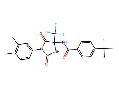 4-tert-butyl-N-[1-(3,4-dimethylphenyl)-2,5-dioxo-4-(trifluoromethyl)imidazolidin-4-yl]benzamide structure