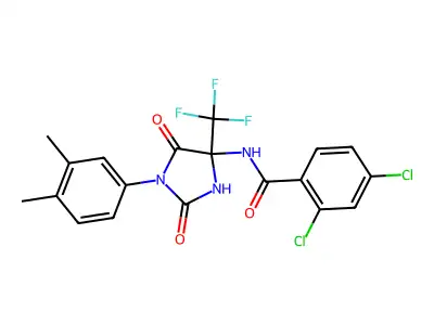 2,4-dichloro-N-[1-(3,4-dimethylphenyl)-2,5-dioxo-4-(trifluoromethyl)imidazolidin-4-yl]benzamide structure