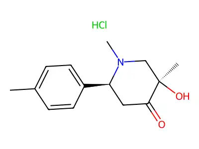 4-Piperidone, 1-equatorial,3-axial-dimethyl-3-equatorial-hydroxy-6-equatorial-(p-tolyl)-, hydrochloride structure