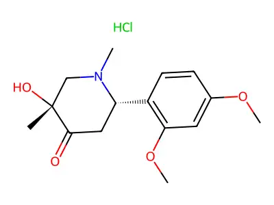 4-Piperidone, 6-equatorial-(2,4-dimethoxyphenyl)-1-equatorial,3-axial-dimethyl-3-equatorial-hydroxy-, hydrochloride structure