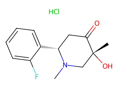 4-Piperidone, 1-equatorial,3-axial-dimethyl-6-equatorial-(o-fluorophenyl)-3-equatorial-hydroxy-, hydrochloride structure
