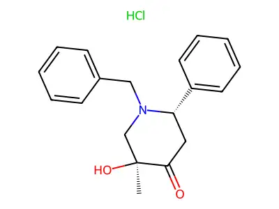 4-Piperidone, 1-equatorial-benzyl-3-axial-hydroxy-3-equatorial-methyl-6-equatorial-phenyl-, hydrochloride structure