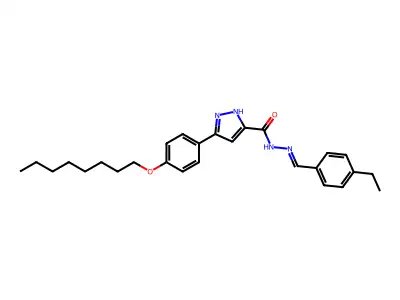N-[(4-ethylphenyl)methylideneamino]-3-(4-octoxyphenyl)-1H-pyrazole-5-carboxamide structure