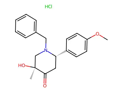 4-Piperidone, 1-equatorial-benzyl-3-axial-hydroxy-6-equatorial-(p-methoxyphenyl)-3-equatorial-methyl-, hydrochloride structure