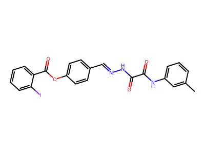 [4-[[[2-(3-methylanilino)-2-oxoacetyl]hydrazinylidene]methyl]phenyl] 2-iodobenzoate structure