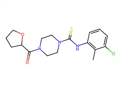 N-(3-chloro-2-methylphenyl)-4-(oxolane-2-carbonyl)piperazine-1-carbothioamide structure