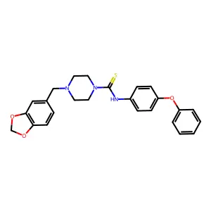 4-(1,3-benzodioxol-5-ylmethyl)-N-(4-phenoxyphenyl)piperazine-1-carbothioamide structure