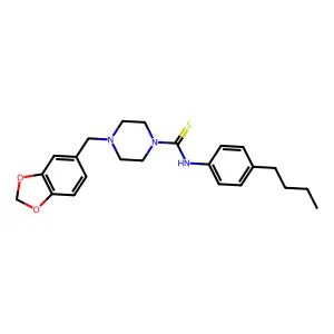 4-(1,3-benzodioxol-5-ylmethyl)-N-(4-butylphenyl)piperazine-1-carbothioamide structure