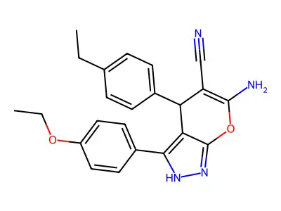 6-amino-3-(4-ethoxyphenyl)-4-(4-ethylphenyl)-1,4-dihydropyrano[2,3-c]pyrazole-5-carbonitrile structure