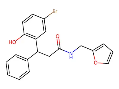 3-(5-bromo-2-hydroxyphenyl)-N-(furan-2-ylmethyl)-3-phenylpropanamide structure