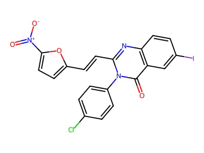 3-(4-chlorophenyl)-6-iodo-2-[(E)-2-(5-nitrofuran-2-yl)ethenyl]quinazolin-4-one structure