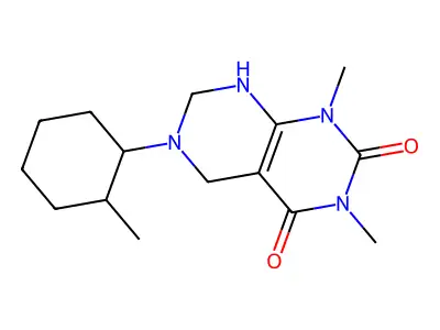 1,3-dimethyl-6-(2-methylcyclohexyl)-5,6,7,8-tetrahydropyrimido[4,5-d]pyrimidine-2,4(1H,3H)-dione structure