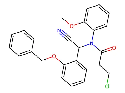 3-chloro-N-[cyano-(2-phenylmethoxyphenyl)methyl]-N-(2-methoxyphenyl)propanamide structure