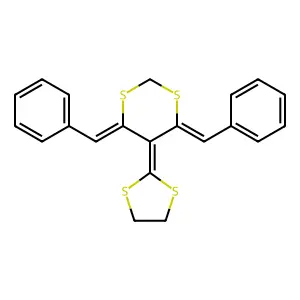 4,6-Dibenzylidene-5-(1,3-dithiolan-2-ylidene)-1,3-dithiane structure