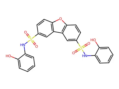 N,N'-bis(2-hydroxyphenyl)dibenzo[b,d]furan-2,8-disulfonamide structure