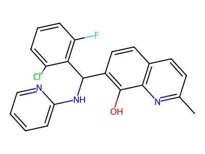 7-[(2-Chloro-6-fluorophenyl)-(pyridin-2-ylamino)methyl]-2-methylquinolin-8-ol structure