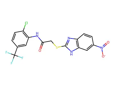 N-[2-chloro-5-(trifluoromethyl)phenyl]-2-[(6-nitro-1H-benzimidazol-2-yl)sulfanyl]acetamide structure