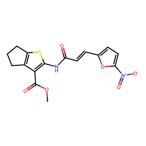 methyl 2-[(3-{5-nitro-2-furyl}acryloyl)amino]-5,6-dihydro-4H-cyclopenta[b]thiophene-3-carboxylate structure