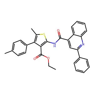 ethyl 5-methyl-4-(4-methylphenyl)-2-{[(2-phenylquinolin-4-yl)carbonyl]amino}thiophene-3-carboxylate structure