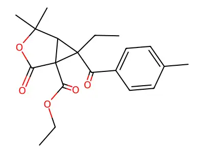 ethyl 6-ethyl-4,4-dimethyl-6-(4-methylbenzoyl)-2-oxo-3-oxabicyclo[3.1.0]hexane-1-carboxylate structure