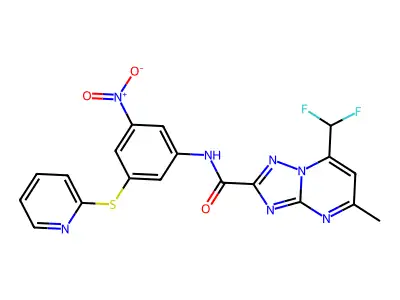 7-(difluoromethyl)-5-methyl-N-(3-nitro-5-pyridin-2-ylsulfanylphenyl)-[1,2,4]triazolo[1,5-a]pyrimidine-2-carboxamide structure