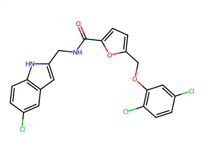 N-[(5-chloro-1H-indol-2-yl)methyl]-5-[(2,5-dichlorophenoxy)methyl]furan-2-carboxamide structure