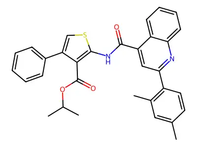 isopropyl 2-({[2-(2,4-dimethylphenyl)-4-quinolinyl]carbonyl}amino)-4-phenyl-3-thiophenecarboxylate structure