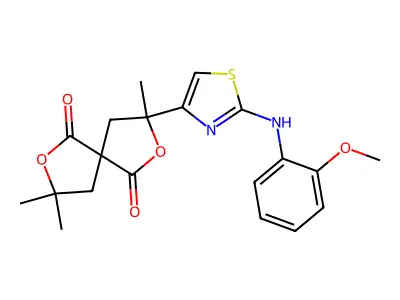 3-[2-(2-methoxyanilino)-1,3-thiazol-4-yl]-3,8,8-trimethyl-2,7-dioxaspiro[4.4]nonane-1,6-dione structure