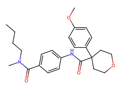 N-[4-[butyl(methyl)carbamoyl]phenyl]-4-(4-methoxyphenyl)oxane-4-carboxamide structure