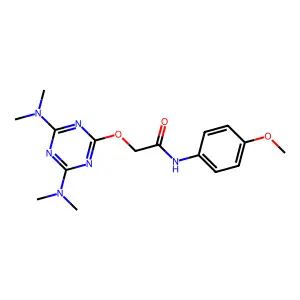 2-[[4,6-bis(dimethylamino)-1,3,5-triazin-2-yl]oxy]-N-(4-methoxyphenyl)acetamide structure