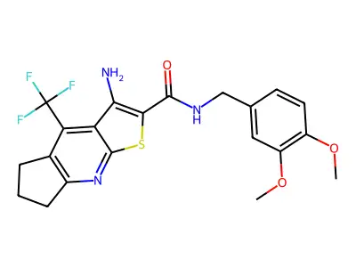 3-amino-N-(3,4-dimethoxybenzyl)-4-(trifluoromethyl)-6,7-dihydro-5H-cyclopenta[b]thieno[3,2-e]pyridine-2-carboxamide structure