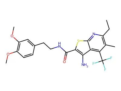 3-amino-N-[2-(3,4-dimethoxyphenyl)ethyl]-6-ethyl-5-methyl-4-(trifluoromethyl)thieno[2,3-b]pyridine-2-carboxamide structure