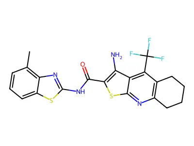 3-amino-N-(4-methyl-1,3-benzothiazol-2-yl)-4-(trifluoromethyl)-5,6,7,8-tetrahydrothieno[2,3-b]quinoline-2-carboxamide structure