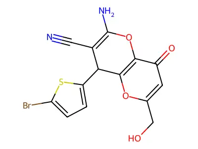 2-amino-4-(5-bromo-2-thienyl)-6-(hydroxymethyl)-8-oxo-4,8-dihydropyrano[3,2-b]pyran-3-carbonitrile structure