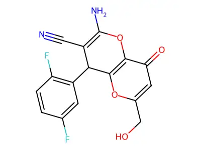 2-amino-4-(2,5-difluorophenyl)-6-(hydroxymethyl)-8-oxo-4,8-dihydropyrano[3,2-b]pyran-3-carbonitrile structure