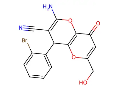 2-amino-4-(2-bromophenyl)-6-(hydroxymethyl)-8-oxo-4,8-dihydropyrano[3,2-b]pyran-3-carbonitrile structure