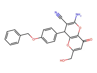 2-amino-4-[4-(benzyloxy)phenyl]-6-(hydroxymethyl)-8-oxo-4,8-dihydropyrano[3,2-b]pyran-3-carbonitrile structure