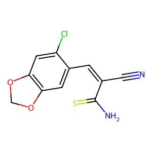 (E)-3-(6-chloro-1,3-benzodioxol-5-yl)-2-cyanoprop-2-enethioamide structure