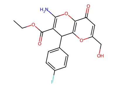 ethyl 2-amino-4-(4-fluorophenyl)-6-(hydroxymethyl)-8-oxo-4,8-dihydropyrano[3,2-b]pyran-3-carboxylate structure