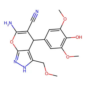 6-amino-4-(4-hydroxy-3,5-dimethoxyphenyl)-3-(methoxymethyl)-2,4-dihydropyrano[2,3-c]pyrazole-5-carbonitrile structure