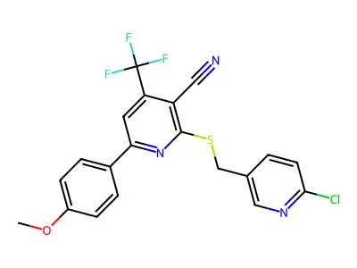 2-{[(6-chloro-3-pyridinyl)methyl]sulfanyl}-6-(4-methoxyphenyl)-4-(trifluoromethyl)nicotinonitrile structure