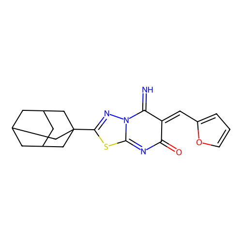 2-(1-adamantyl)-6-(2-furylmethylene)-5-imino-5,6-dihydro-7H-[1,3,4]thiadiazolo[3,2-a]pyrimidin-7-one structure