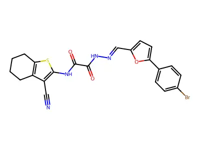 N'-[[5-(4-bromophenyl)furan-2-yl]methylideneamino]-N-(3-cyano-4,5,6,7-tetrahydro-1-benzothiophen-2-yl)oxamide structure