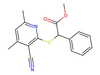 (3-Cyano-4,6-dimethyl-pyridin-2-ylsulfanyl)-phenyl-acetic acid methyl ester structure