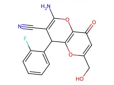 2-amino-4-(2-fluorophenyl)-6-(hydroxymethyl)-8-oxo-4,8-dihydropyrano[3,2-b]pyran-3-carbonitrile structure